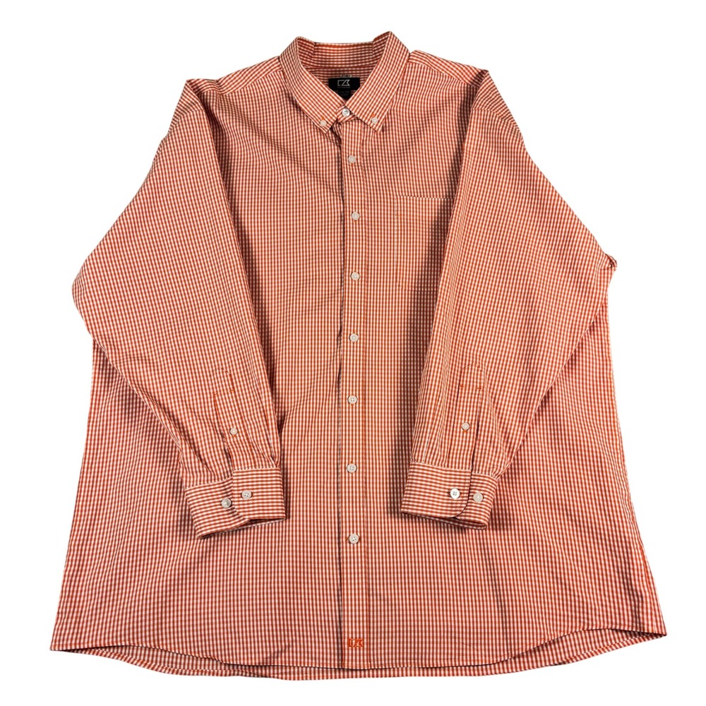 Cutter‎ & Buck Mens 2XB Pink Gingham Plaid Stretch Button Down Shirt Long Sleeve